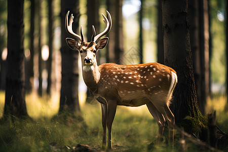 森林中可爱的梅花鹿背景图片