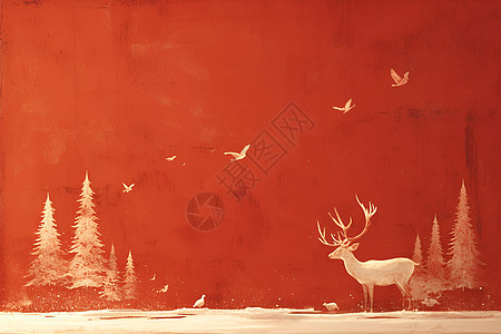 红墙白鹿图片