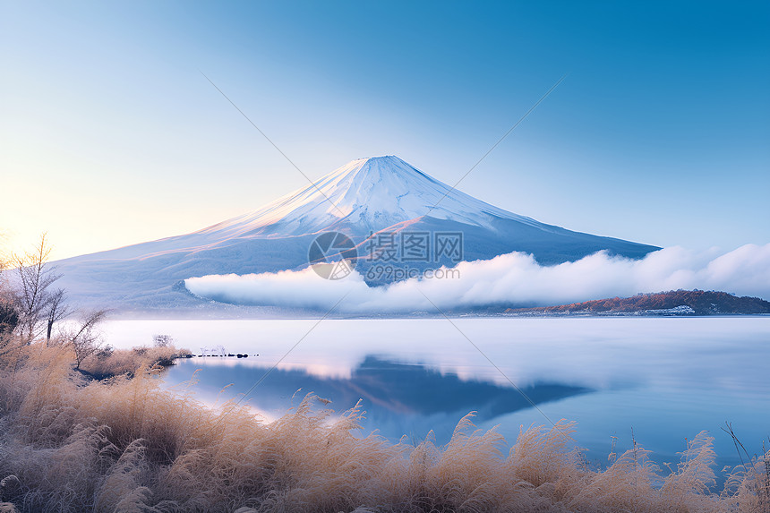 雪山下的湖泊图片