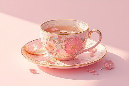 饮品设计粉色陶瓷杯插画