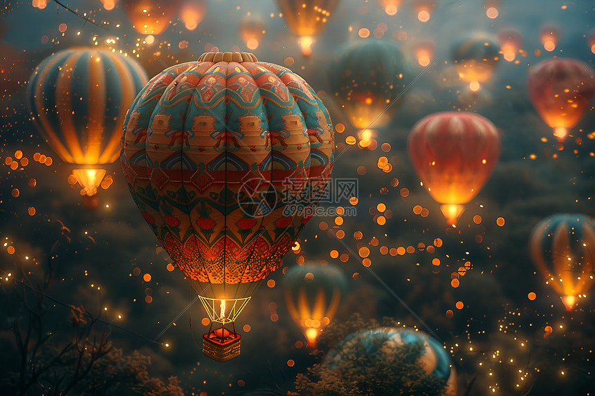 夜晚的热气球图片