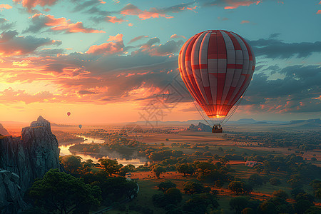 日落时的热气球背景图片
