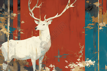 一幅白鹿插图背景图片