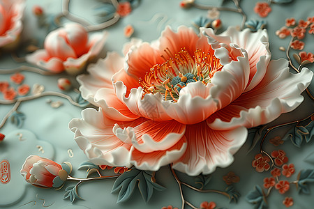 花朵图案牡丹花纹瓷瓶设计图片