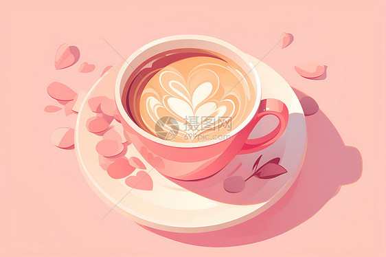 阳光里的粉色咖啡杯图片