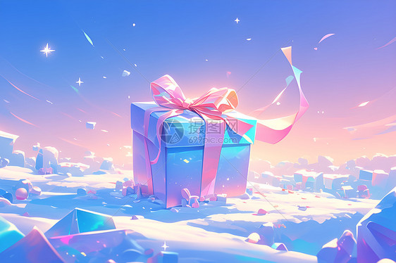 雪地上的彩色礼物盒图片