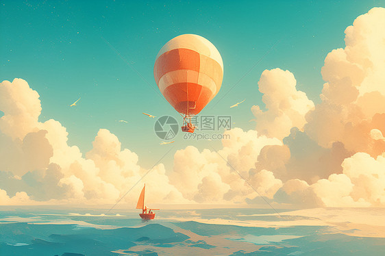 海面上的热气球图片