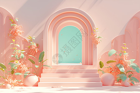 粉色宫殿拱门图片