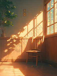 阳光洒满的木质椅子图片