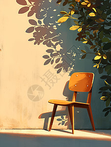 木椅静立墙壁前背景图片