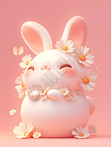 白兔与花朵图片