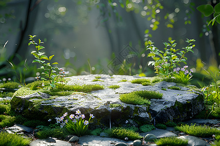 青苔森林森林中的石头背景