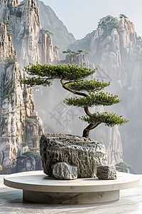 中国风盆景圆形平台素材高清图片