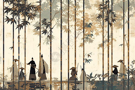 竹林中的人群背景图片