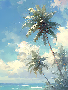 热带孤岛上椰树摇曳图片