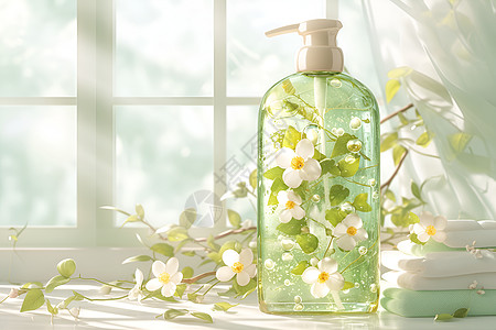 瓶子沐浴露瓶上的小小茉莉花设计图片