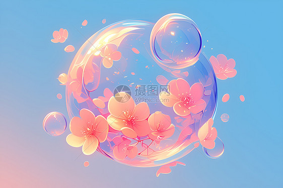 气泡中的美丽花朵图片