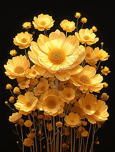 黑色背景下可爱的黄色花朵图片