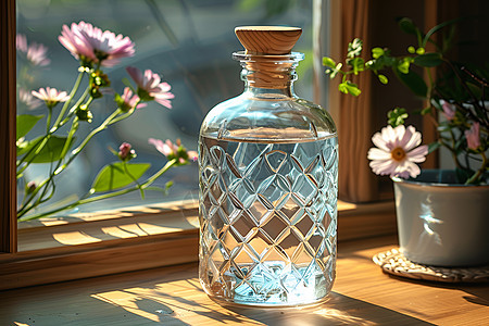 桌上的水景玻璃瓶图片