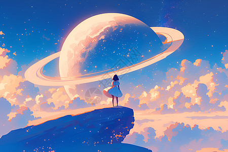 星际奇遇少女仰望土星图片