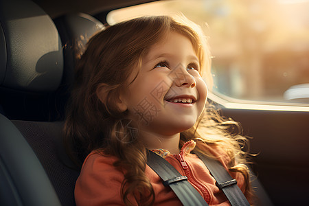 孩子在车内快乐的微笑图片