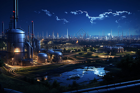 夜晚下的发电厂建筑图片