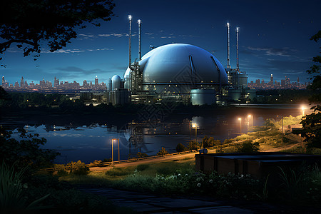 夜幕下的生物气体发电厂图片