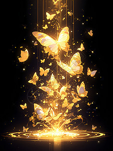 金色蝴蝶聚集在夜晚图片