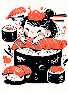 可爱的寿司艺术插画图片
