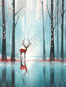 森林水池边的鹿背景图片