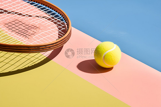 球场上的球拍和网球图片