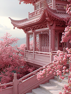 粉色的传统建筑图片