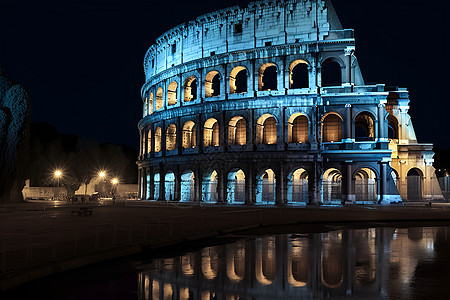 夜景下的古罗马背景图片