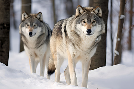 森林中的两只狼图片