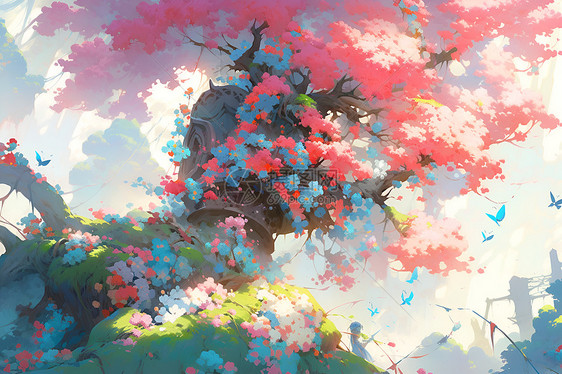 梦幻的花树插图图片