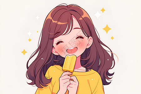 微笑女孩吃冰淇淋图片