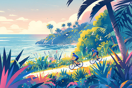 海边骑着自行车的骑行者图片
