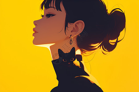 女孩肩膀上的猫咪图片