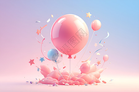 气球飞舞在粉色背景中图片