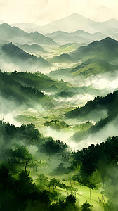 迷雾环绕的山脉背景图片