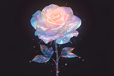 盛开的玫瑰花玫瑰花的霓虹光晕插画