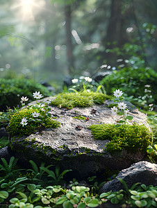 石砖墙古绿幽石背景