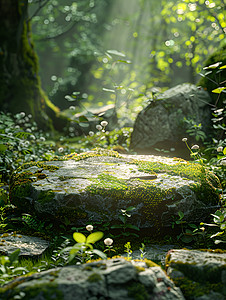 张家界森林阳光下的青苔背景