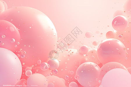 qq糖粉色泡泡在浅蓝天空中飘荡插画
