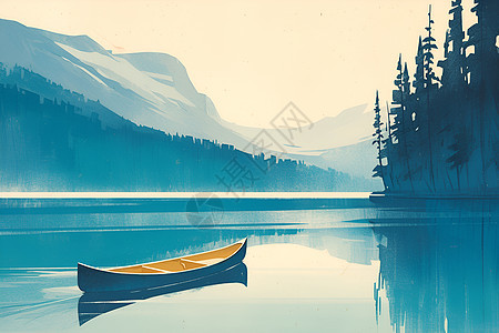独木舟漂浮在湖泊上图片