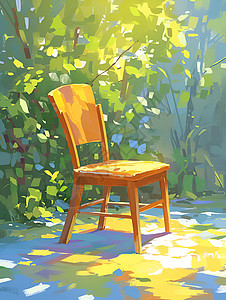 阳光洒在木椅上插画