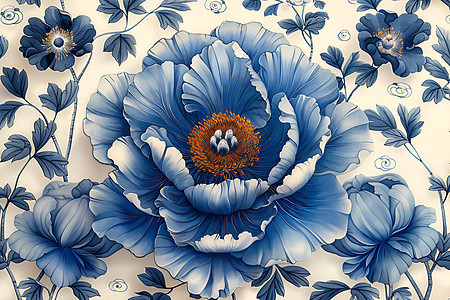 蓝白色调的青花瓷图片