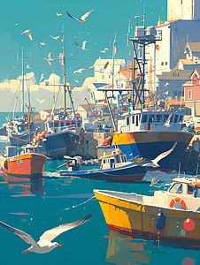 港口繁忙的鱼市场图片