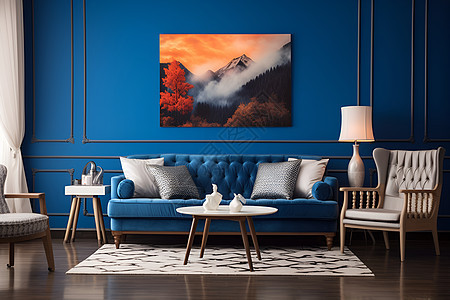 蓝色的现代沙发图片