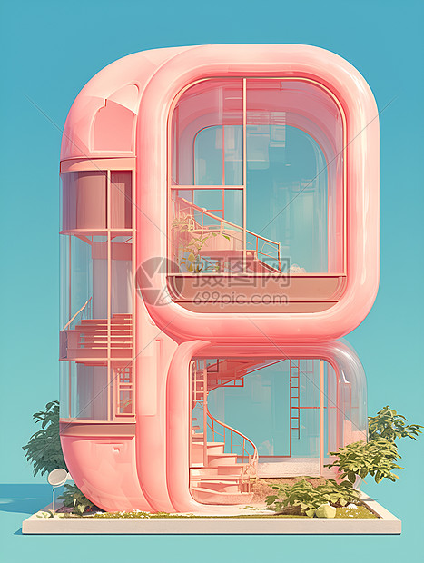 一座粉色的建筑图片